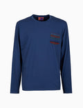 T-shirt maniche lunghe uomo cotone blu tinto capo e taschino pile multicolor - Gallo 1927 - Official Online Shop