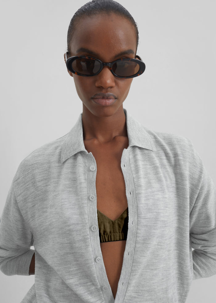 Tala Knit V-Neck Polo - Light Grey