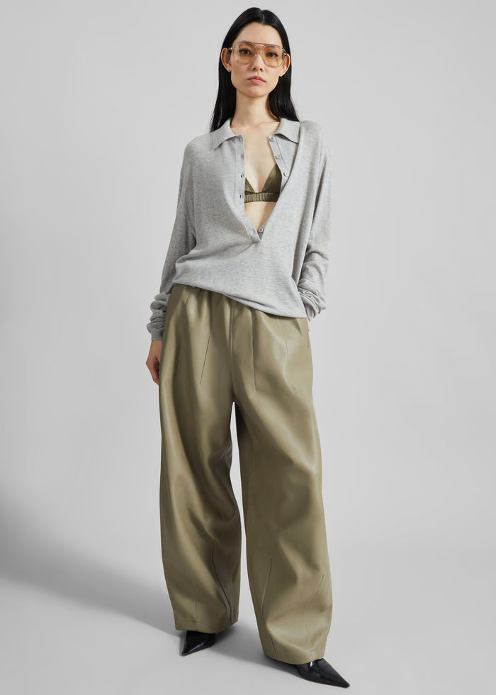 Tala Knit V-Neck Polo - Light Grey