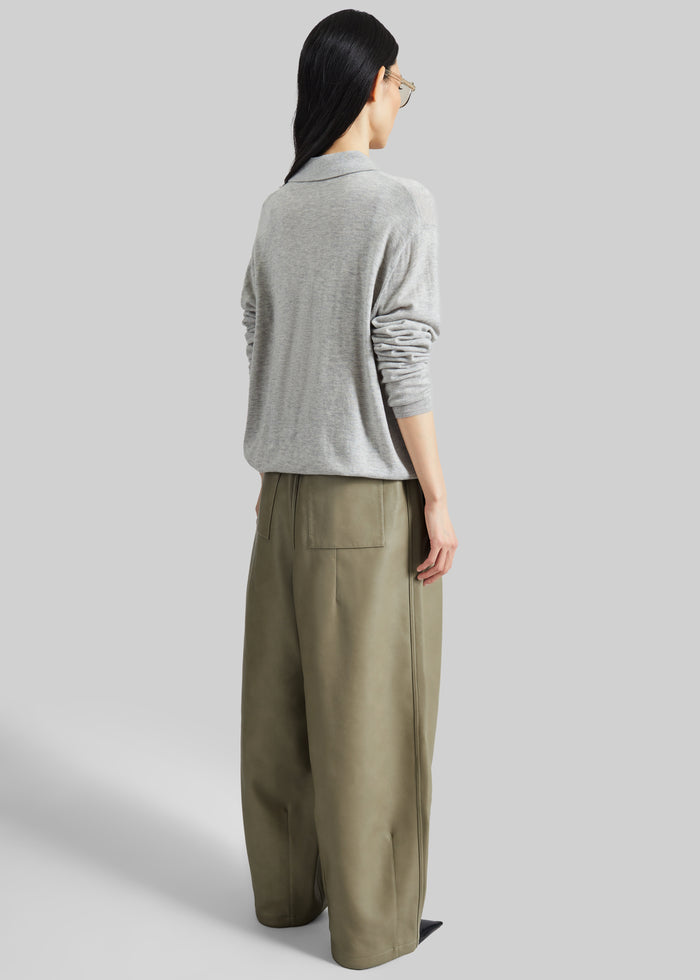 Tala Knit V-Neck Polo - Light Grey
