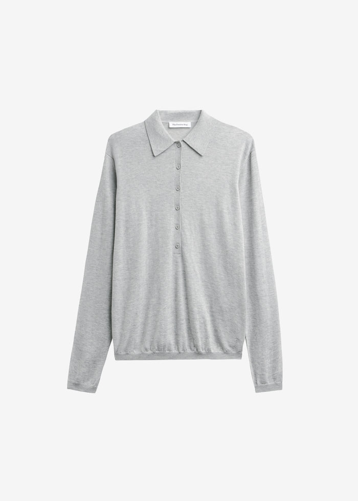 Tala Knit V-Neck Polo - Light Grey