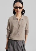 Tala Knit V-Neck Polo - Taupe Melange
