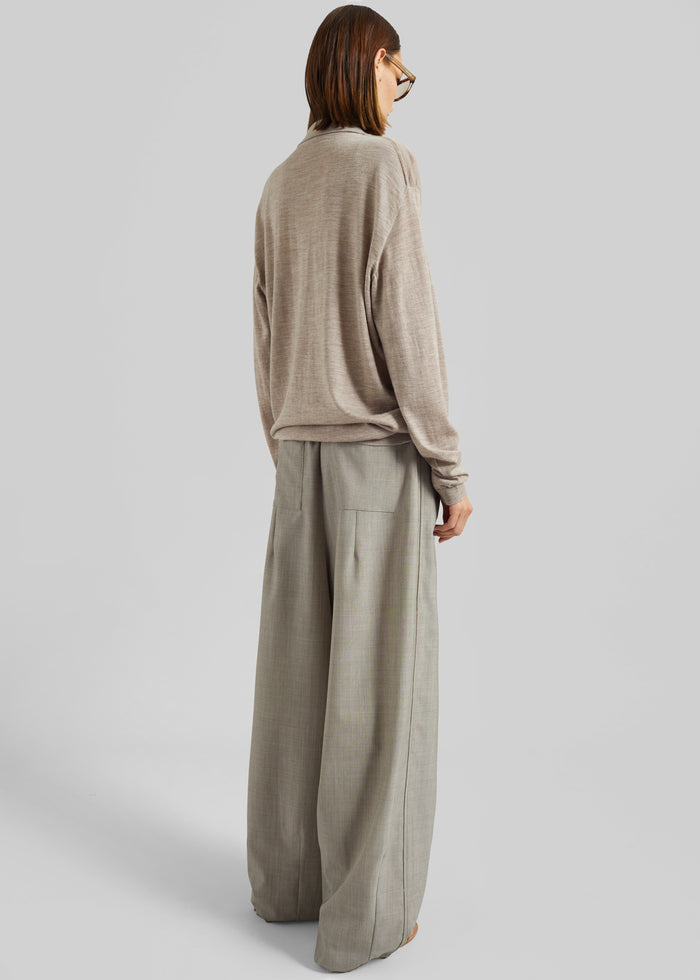 Tala Knit V-Neck Polo - Taupe Melange