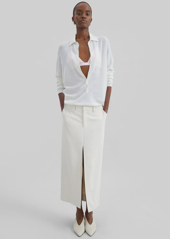 Tala Knit V-Neck Polo - White