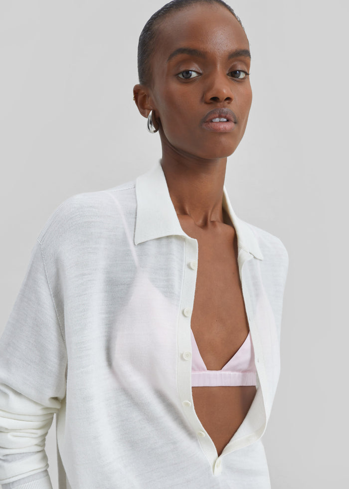 Tala Knit V-Neck Polo - White