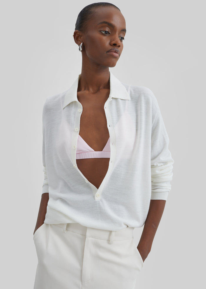 Tala Knit V-Neck Polo - White