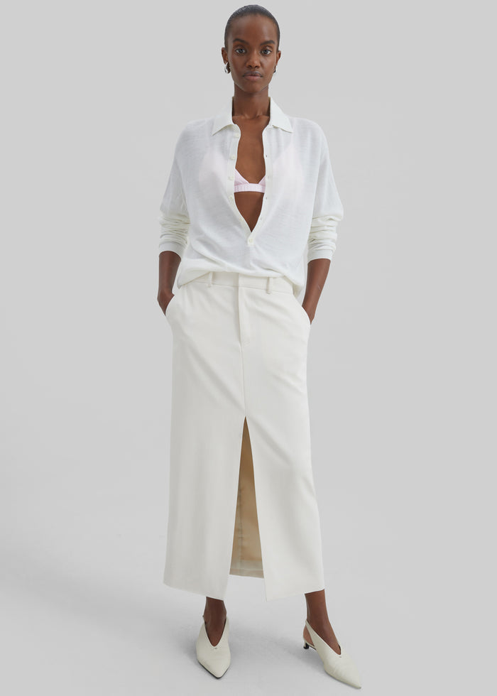 Tala Knit V-Neck Polo - White