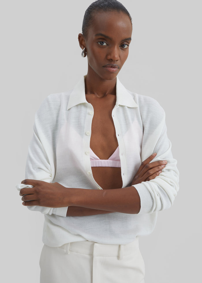 Tala Knit V-Neck Polo - White