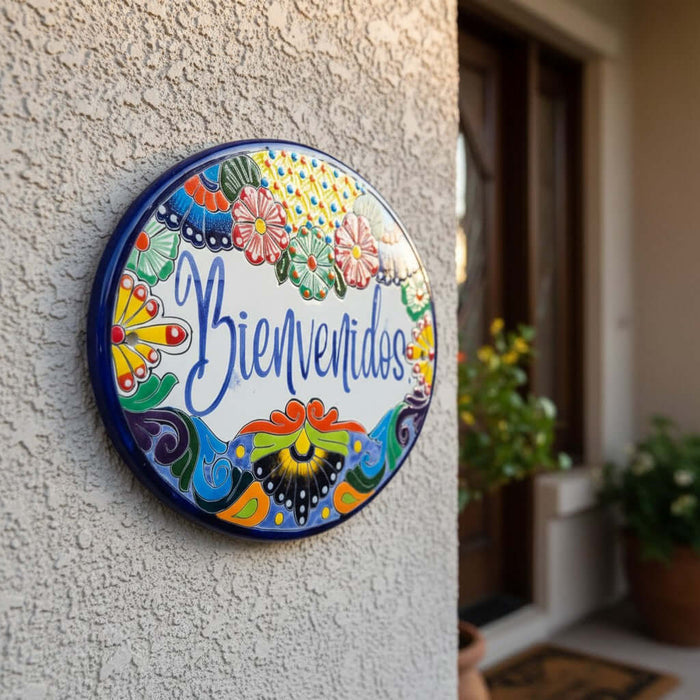 Talavera Bienvenidos Plaque | Hand-Painted Mexican Welcome Sign
