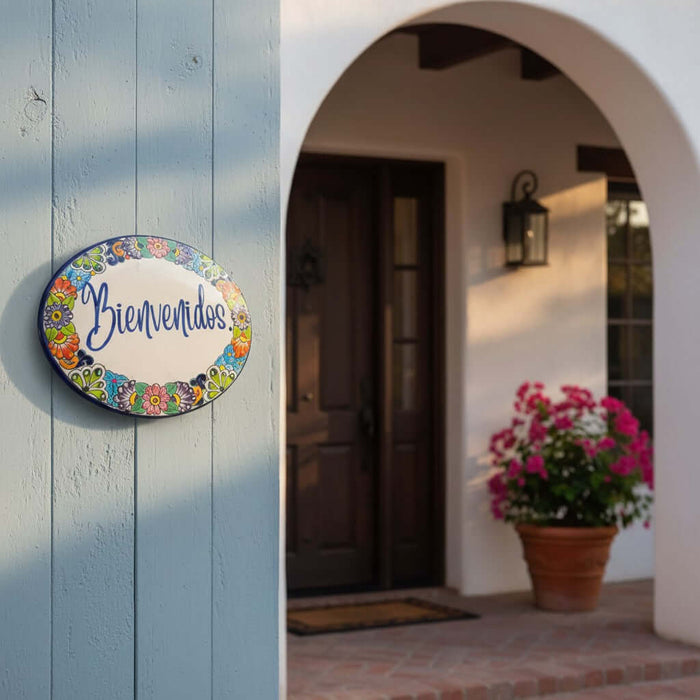Talavera Bienvenidos Plaque | Hand-Painted Mexican Welcome Sign