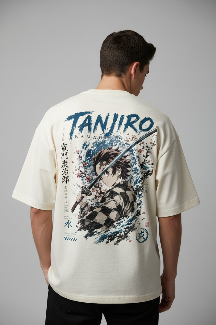 Male model back view Tanjiro tee