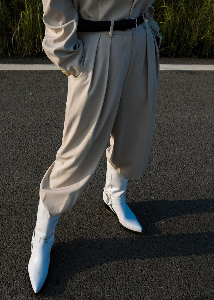 Tansy Pleated Trousers - Beige Pants The Frankie Shop