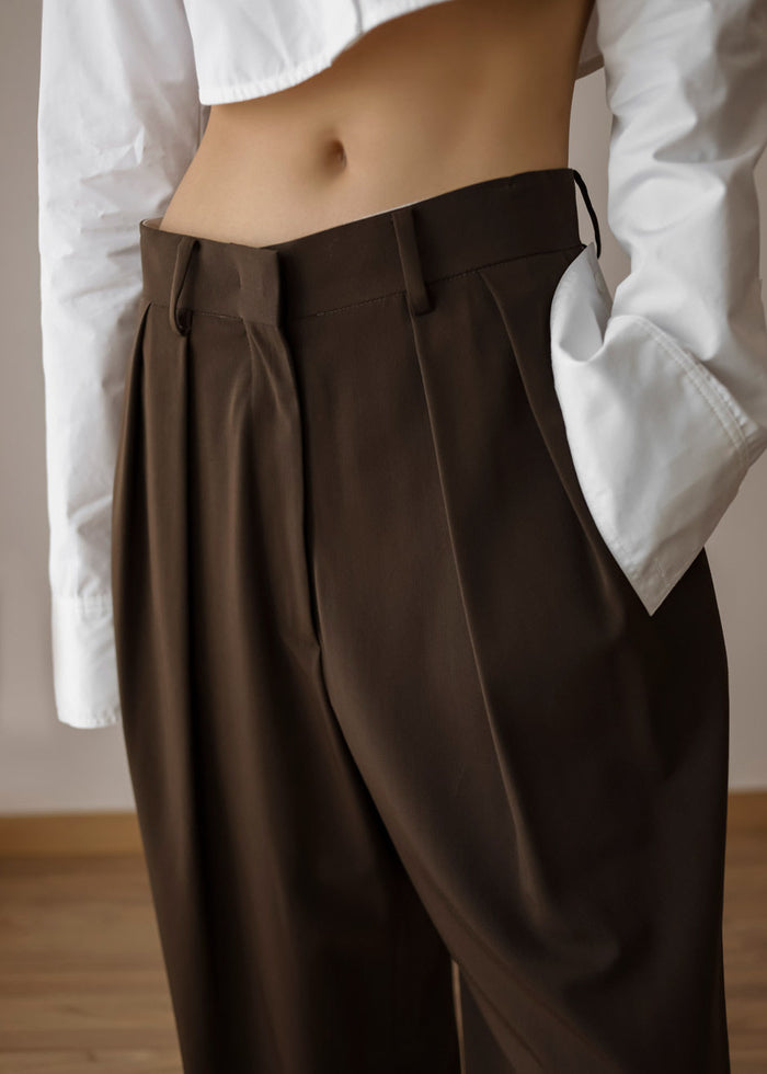 Tansy Pleated Trousers - Chocolate Pants The Frankie Shop