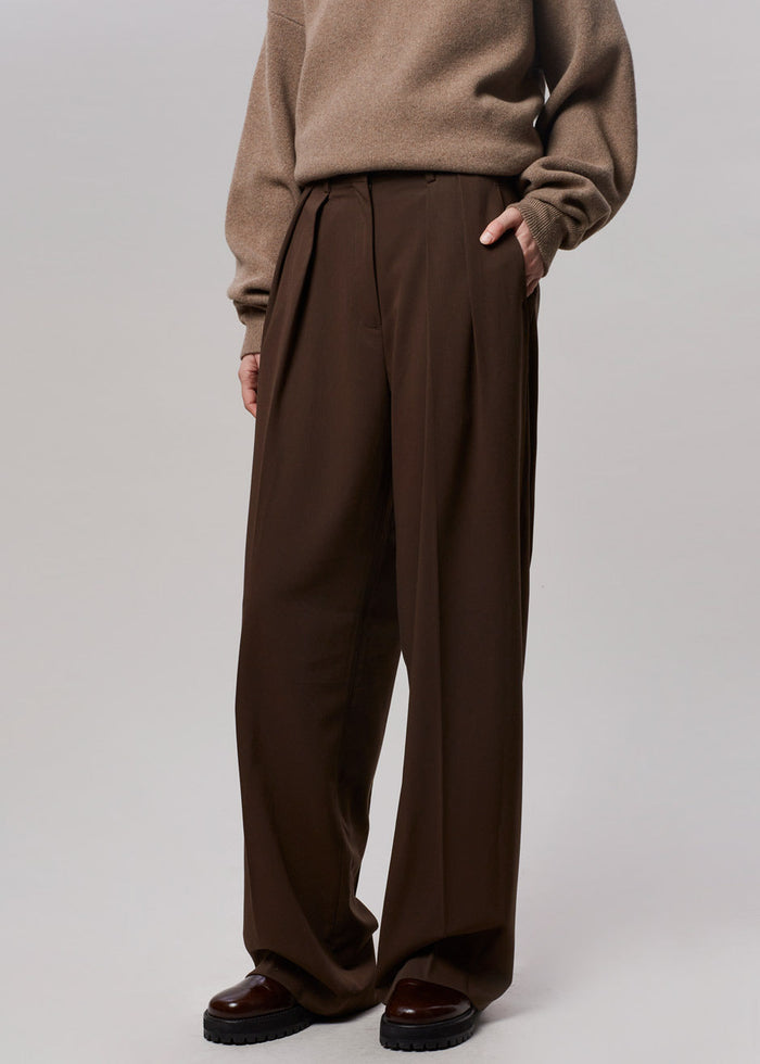 Tansy Pleated Trousers - Chocolate Pants The Frankie Shop