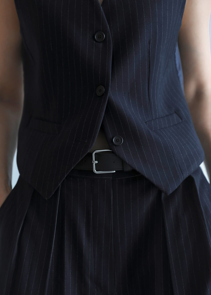 Tansy Tailored Vest - Navy Pinstripe Vest The Frankie Shop