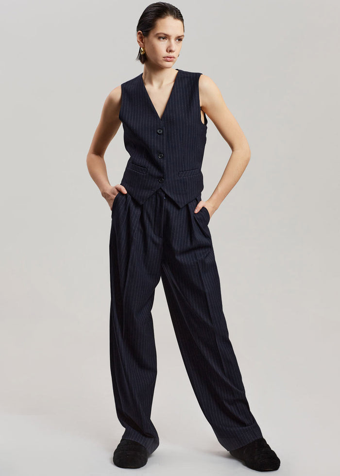Tansy Tailored Vest - Navy Pinstripe Vest The Frankie Shop