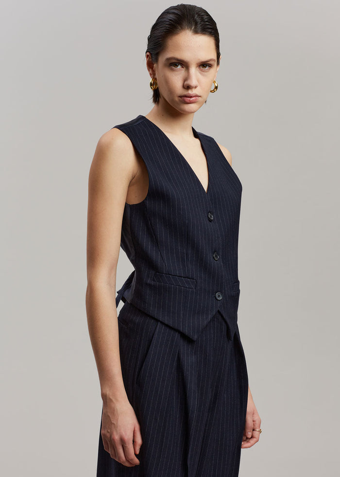 Tansy Tailored Vest - Navy Pinstripe Vest The Frankie Shop