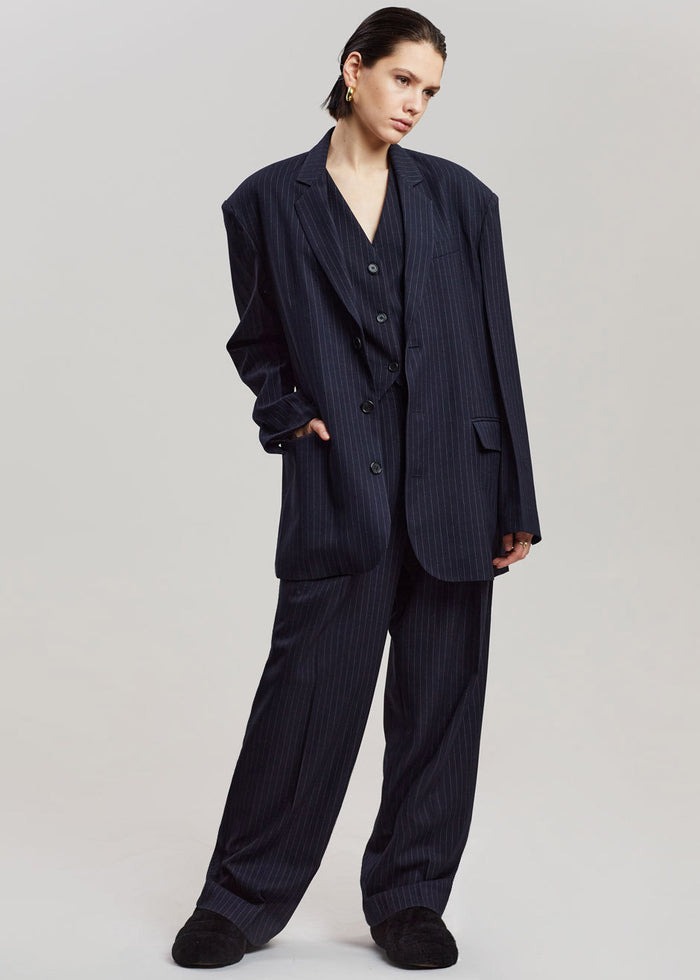 Tansy Tailored Vest - Navy Pinstripe Vest The Frankie Shop