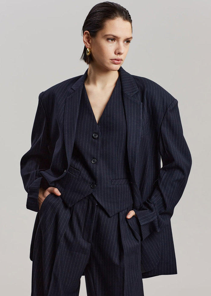 Tansy Tailored Vest - Navy Pinstripe Vest The Frankie Shop