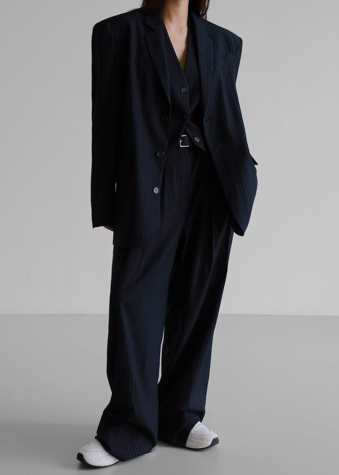 Tansy Tailored Vest - Navy Pinstripe Vest The Frankie Shop