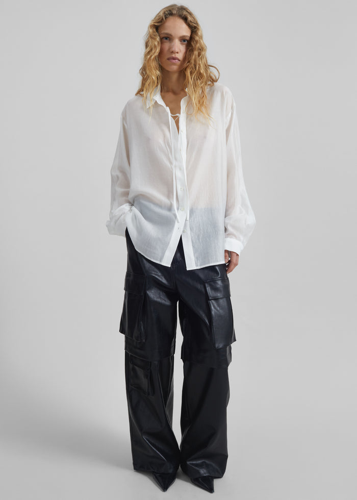Tarra Tie-Front Sheer Shirt - White