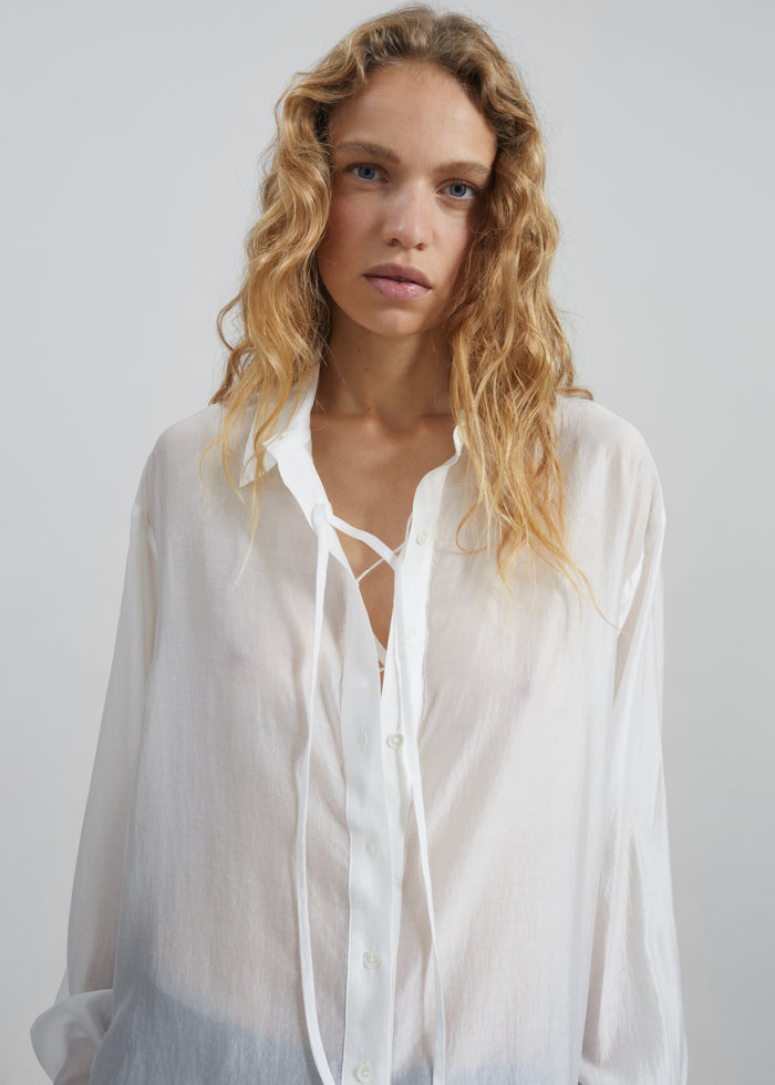 Tarra Tie-Front Sheer Shirt - White