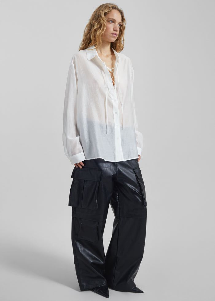 Tarra Tie-Front Sheer Shirt - White