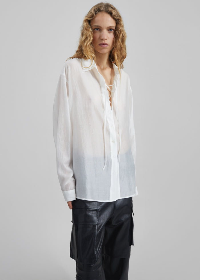 Tarra Tie-Front Sheer Shirt - White