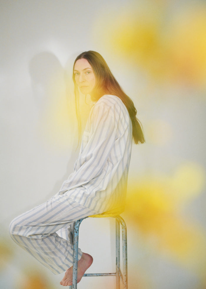 Tekla Poplin Pyjama Pants - Needle Stripes