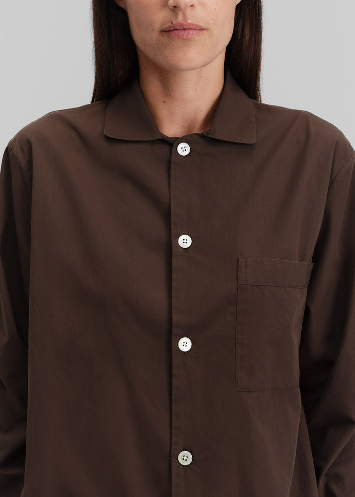 Tekla Poplin Pyjama Shirt - Coffee