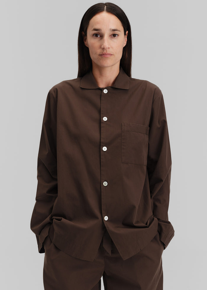 Tekla Poplin Pyjama Shirt - Coffee
