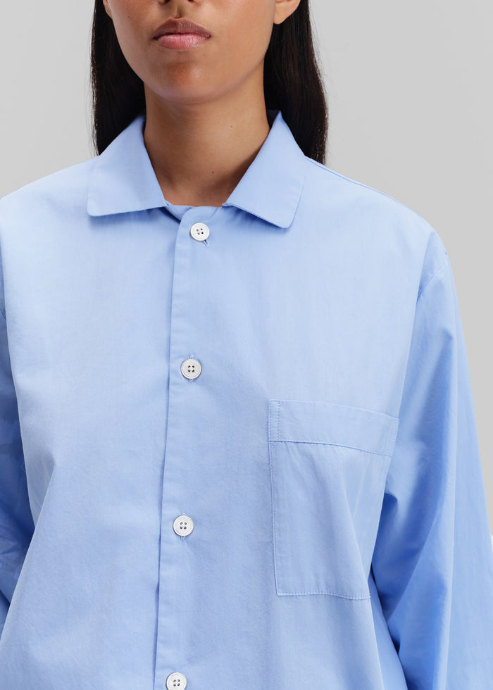 Tekla Poplin Pyjama Shirt - Cornflower Blue