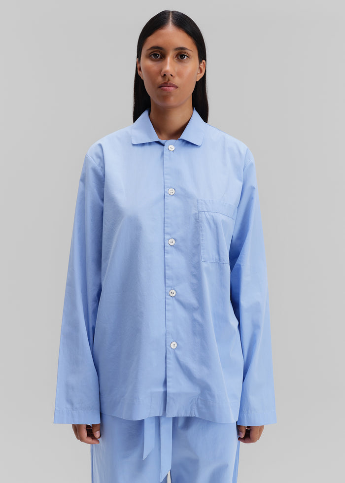 Tekla Poplin Pyjama Shirt - Cornflower Blue