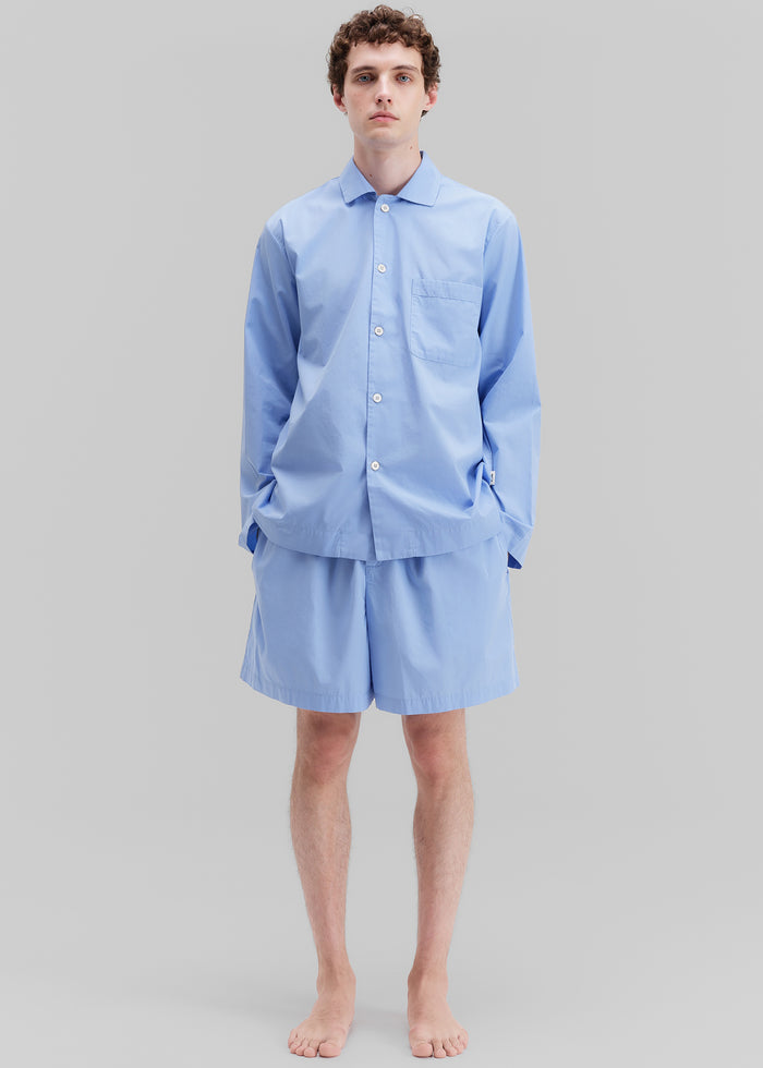 Tekla Poplin Pyjama Shirt - Cornflower Blue