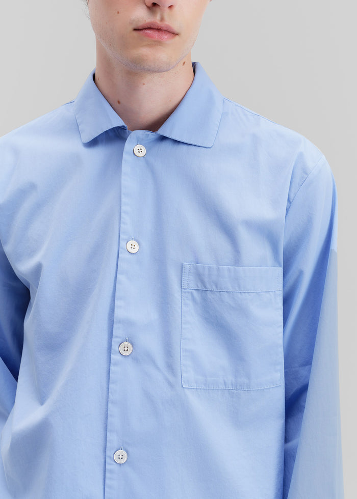 Tekla Poplin Pyjama Shirt - Cornflower Blue