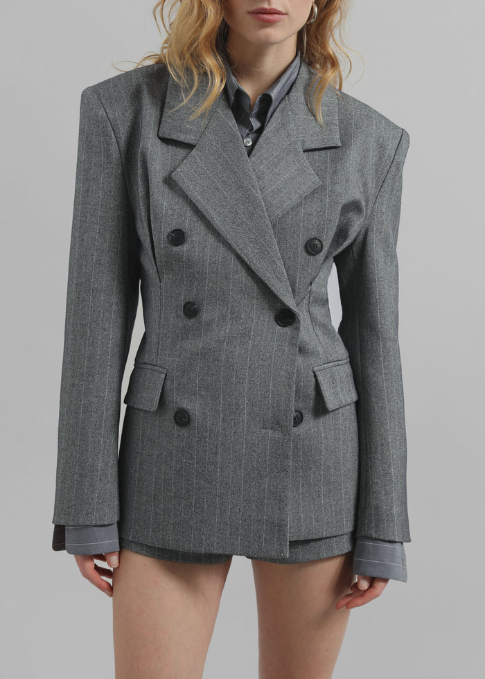 Tenby Striped Cinched Blazer - Grey Melange