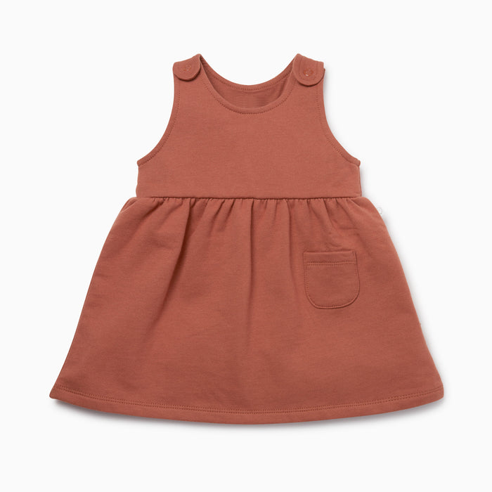 Terracotta & Caramel Dress, Ruffle Tee & Cardigan Day Outfit