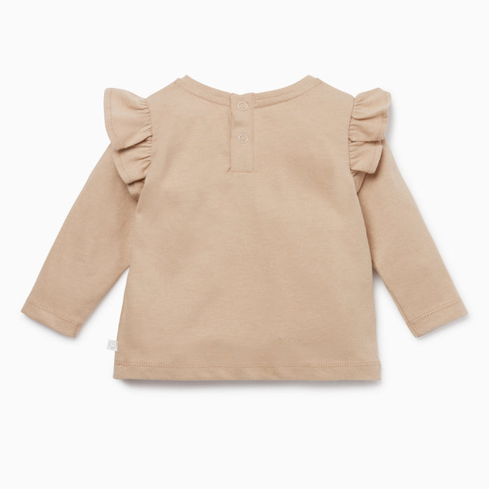Terracotta & Caramel Dress, Ruffle Tee & Cardigan Day Outfit