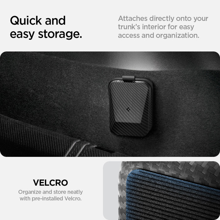 ACS09016 - Tesla SAE J1772 Charging Adapter Case TO254 in Black showing the quick and easy storage, attaches directly onto your trunk's interior for easy access and organization, organize and store neatly with pre-installed Velcro
