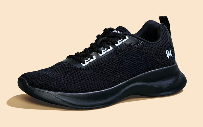 The CloudKnit Sneakers : Black men's knit sneakers regular fit black lace-up breathable casual wear side view