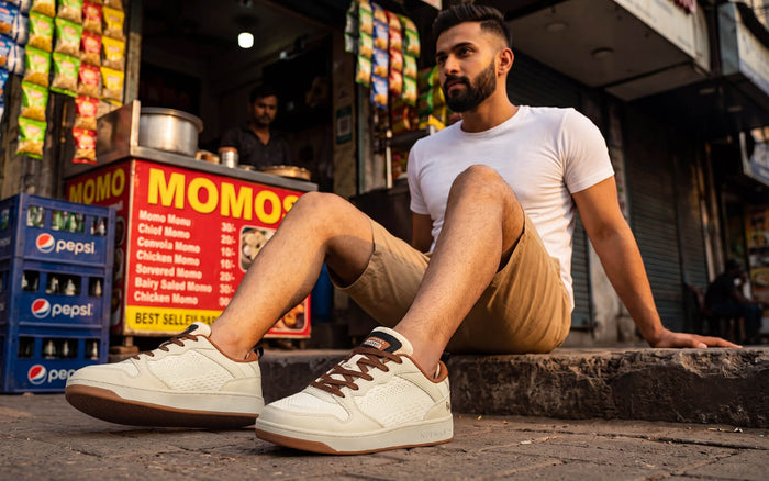 The Street Heart : Ecru Tan men’s leather shoes casual fit ecru tan durable outdoor wear low angle front view