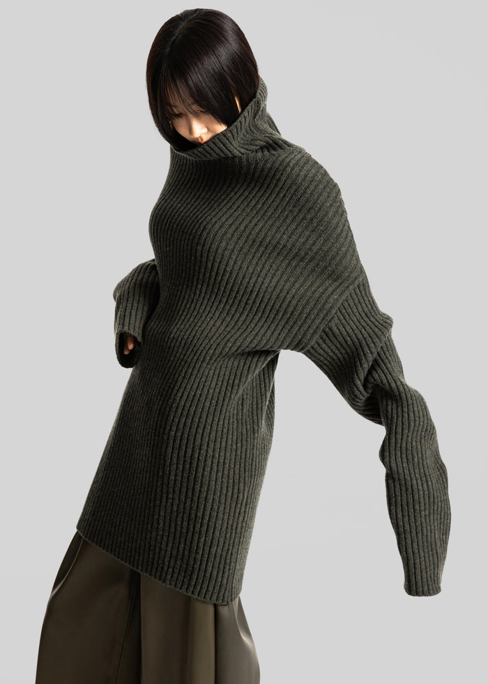 Thelma Ribbed Sweater Dress - Khaki