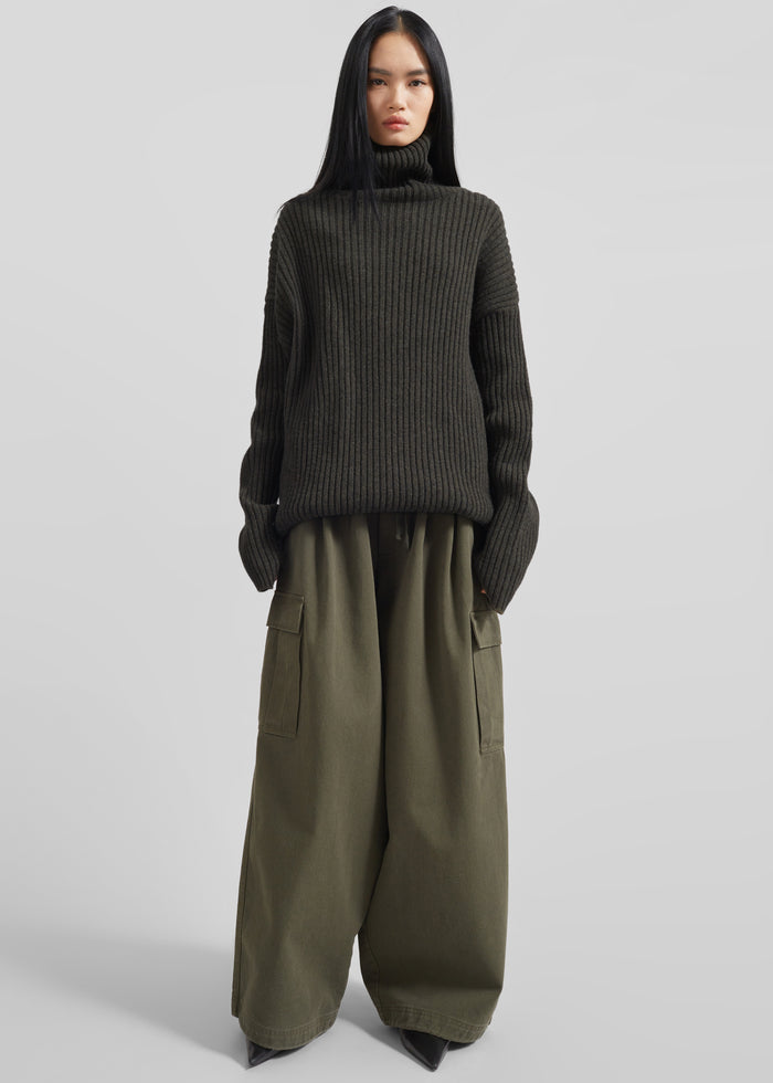Thelma Ribbed Sweater Dress - Khaki