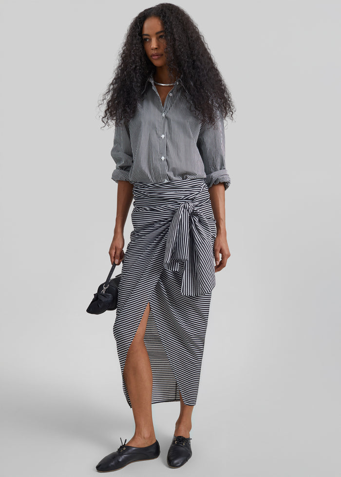Thira Wrap Skirt - Black/White Stripe