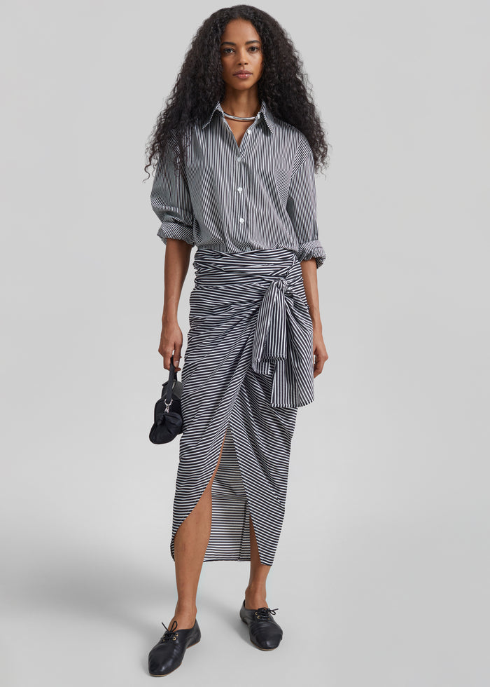 Thira Wrap Skirt - Black/White Stripe
