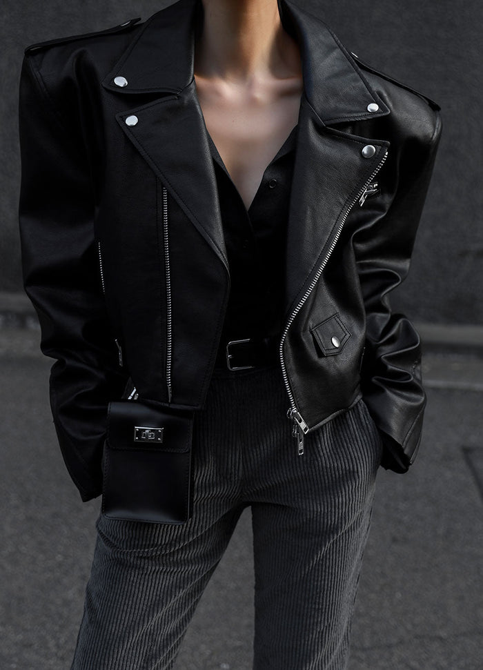Tidus Cropped Biker Jacket - Black Jacket The Frankie Shop
