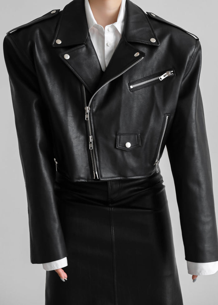 Tidus Cropped Biker Jacket - Black Jacket The Frankie Shop