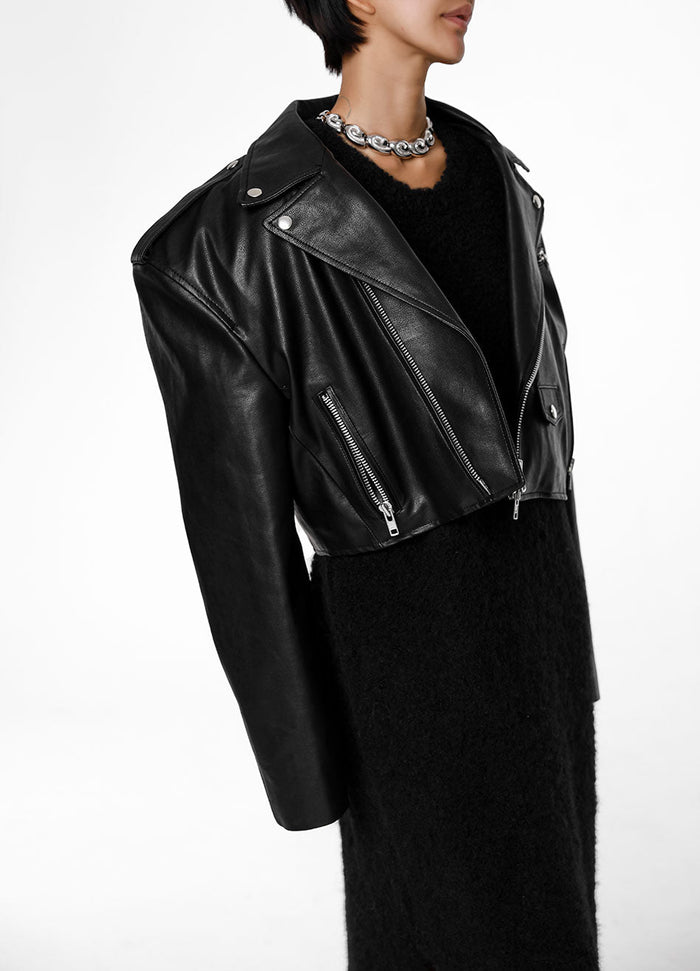Tidus Cropped Biker Jacket - Black Jacket The Frankie Shop