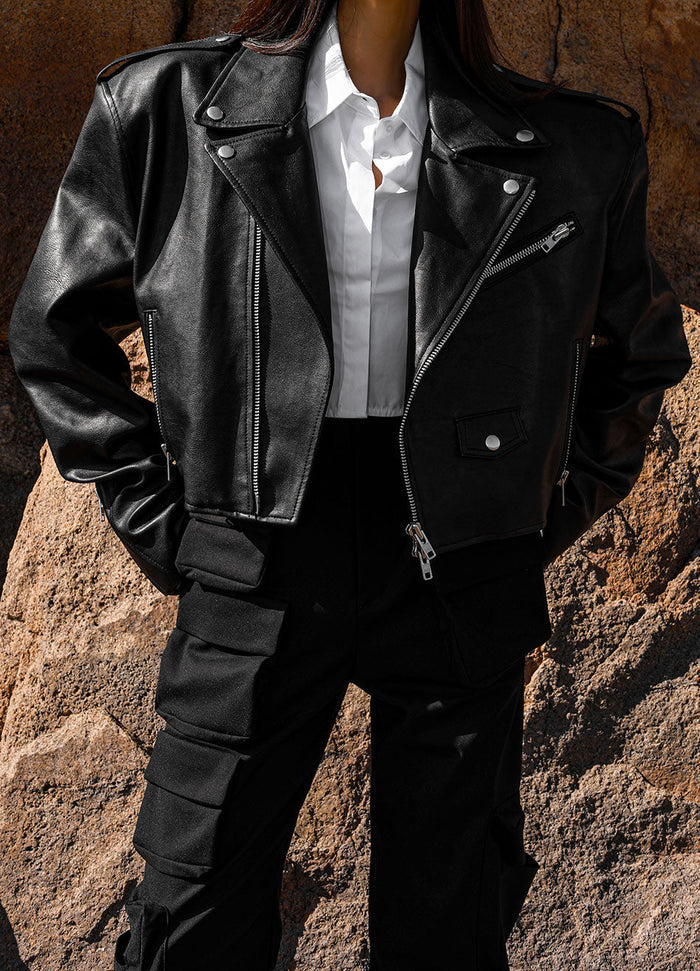 Tidus Cropped Biker Jacket - Black Jacket The Frankie Shop