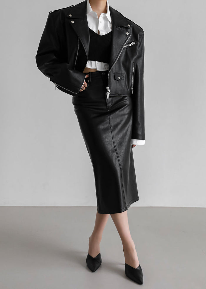 Tidus Cropped Biker Jacket - Black Jacket The Frankie Shop